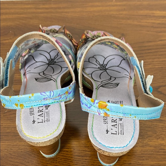 NWOT L'Artiste by Spring Step Blue/Pink Chunky‎ Heels Floral Embellishments EU40 - Picture 5 of 7